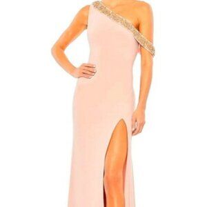 Mac Duggal Rose Pink Asymmetric Embellished One-Shoulder Sheath Gown